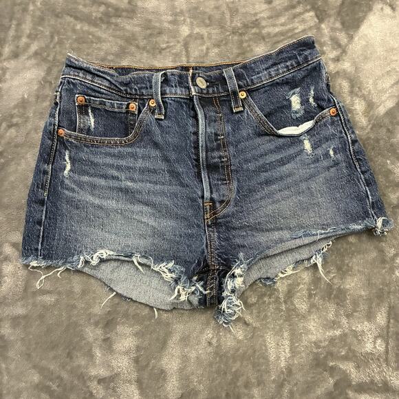 VTG Levis 501 Jean Shorts Women’s Sz.27 Blue Button Fly Cut Off Daisy Duke - Picture 1 of 9